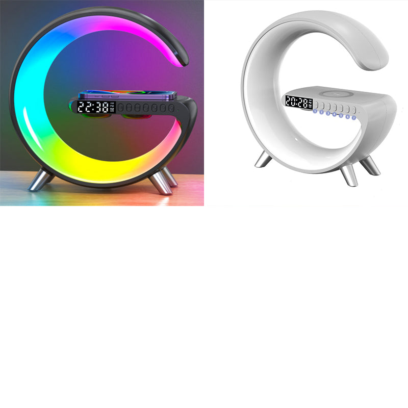 Smart G-Shaped LED Lamp with Wireless Charging, Bluetooth Speaker & Mood Lighting