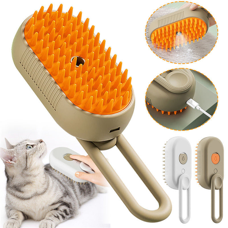 3-in-1 Electric Steam Pet Brush for Cats & Dogs – USB Rechargeable Grooming, Massage & Hair Removal Comb