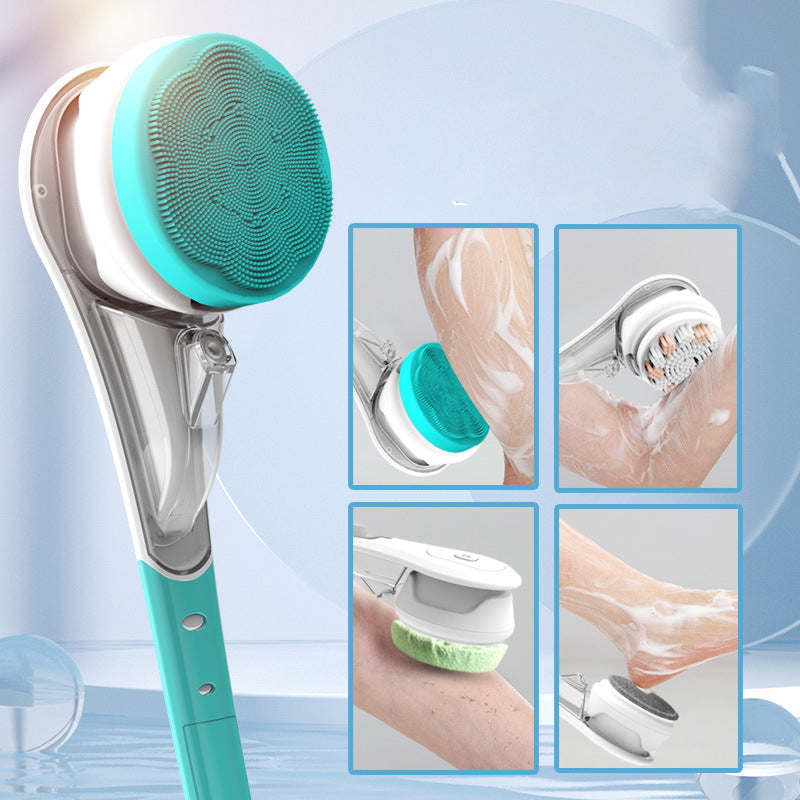 6-in-1 Waterproof Electric Bath Brush with Long Handle – Rechargeable Body, Face & Foot Cleansing and Exfoliating Brush