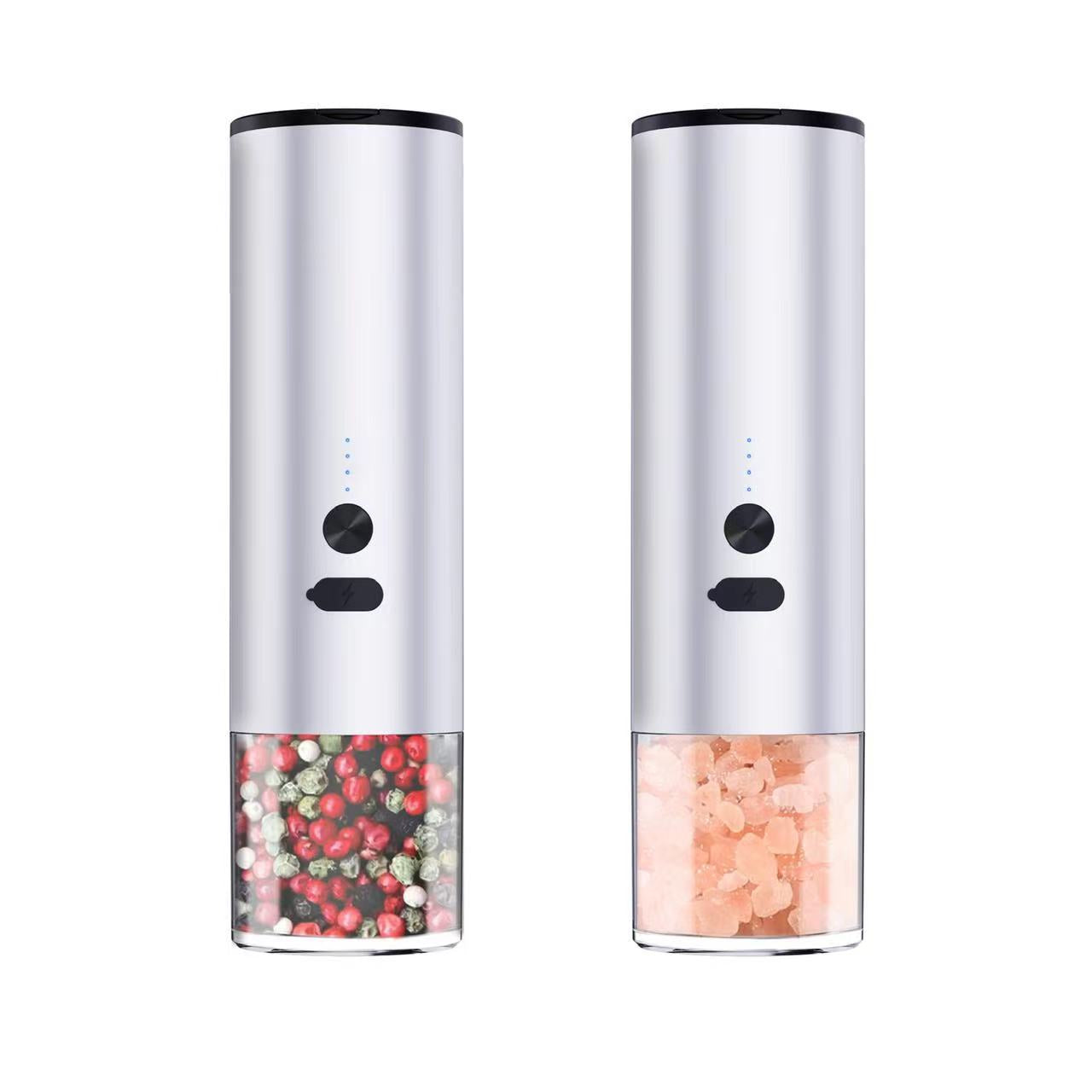 Rechargeable Electric Salt & Pepper Grinder Set with LED Light – One-Handed Automatic Spice Mill, Stainless Steel, USB Powered