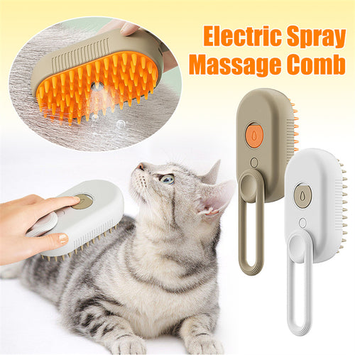 3-in-1 Electric Steam Pet Brush for Cats & Dogs – USB Rechargeable Grooming, Massage & Hair Removal Comb