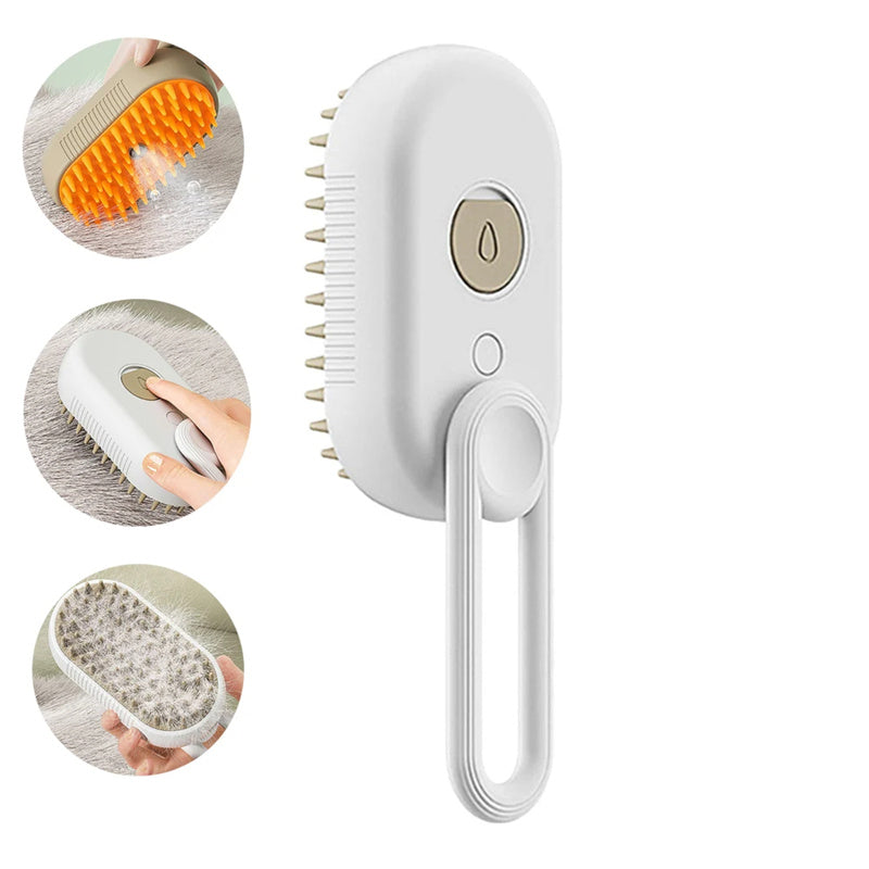 3-in-1 Electric Steam Pet Brush for Cats & Dogs – USB Rechargeable Grooming, Massage & Hair Removal Comb