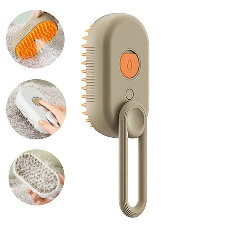 3-in-1 Electric Steam Pet Brush for Cats & Dogs – USB Rechargeable Grooming, Massage & Hair Removal Comb