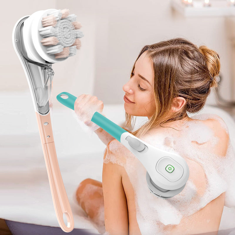 6-in-1 Waterproof Electric Bath Brush with Long Handle – Rechargeable Body, Face & Foot Cleansing and Exfoliating Brush
