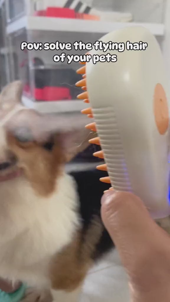 3-in-1 Electric Steam Pet Brush for Cats & Dogs – USB Rechargeable Grooming, Massage & Hair Removal Comb